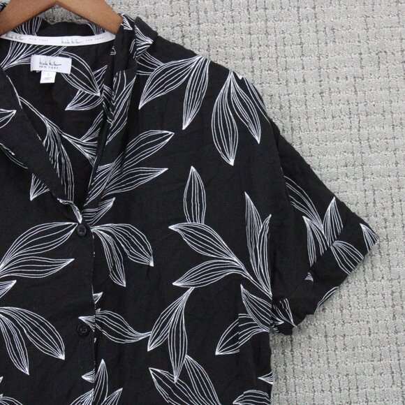 Nicolle Miller Shirt Women Small S Black Casual Floral Button Down Short Sleeve - Picture 2 of 9